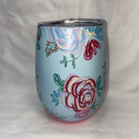 NEW Matilda Jane Be Merry Wine Tumbler Blue w/Pink Floral with Lid - Picture 5 of 8